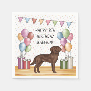 Servilleta De Papel Cumpleaños Colorido de un Labrador Retriever Choco