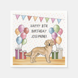 Servilleta De Papel Cumpleaños Colorido Pastel Retriever Dorado Amaril