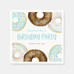 Servilleta De Papel Cumpleaños con Donas de Azúcar Azul y Chocolate