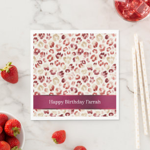 Servilleta De Papel Cumpleaños con estampado de leopardo rojo crema
