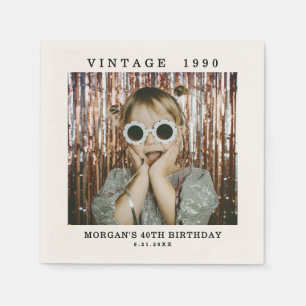 Servilleta De Papel Cumpleaños con Foto Vintage Personalizada