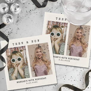 Servilleta De Papel Cumpleaños con Foto Vintage Personalizada Then & N