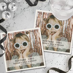 Servilleta De Papel Cumpleaños con Foto Vintage Retro Personalizada