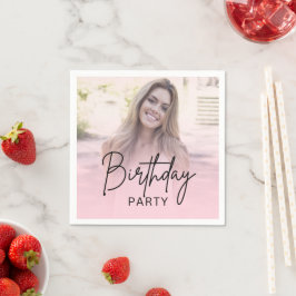 Servilleta De Papel Cumpleaños con foto y gradiente de rosa