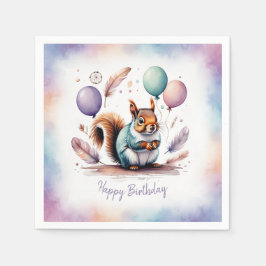 Servilleta De Papel Cumpleaños con globos de ardilla bebé en acuarela