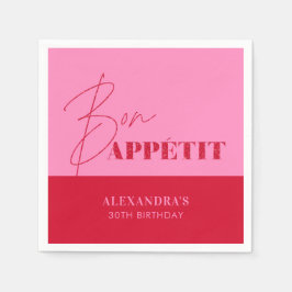 Servilleta De Papel Cumpleaños con guión Chic Pink Red Bon Appétit