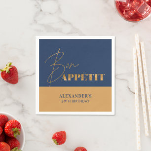 Servilleta De Papel Cumpleaños con guión de Chic Navy y Gold Bon Appét
