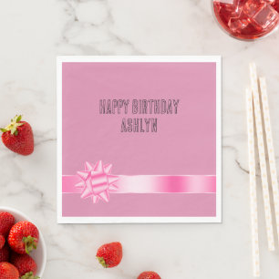 Servilleta De Papel Cumpleaños con lazo de cinta rosa