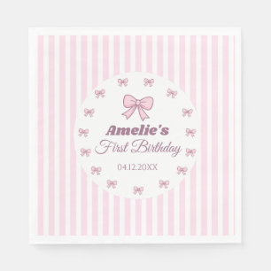 Servilleta De Papel Cumpleaños con Lazo Rosa Lindo Primer Cumpleaños
