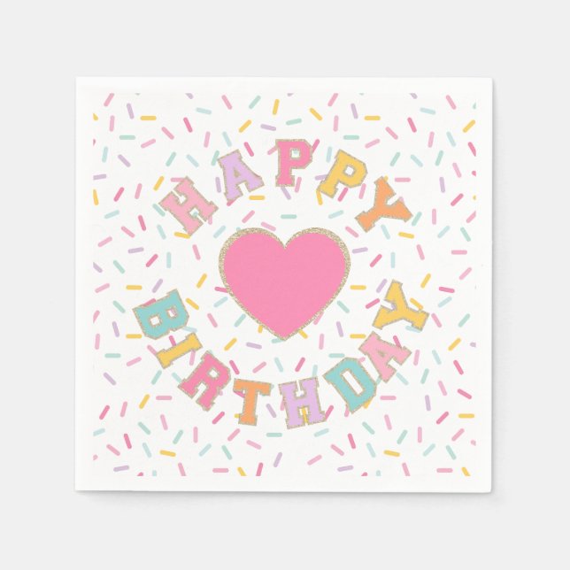 Servilleta De Papel Cumpleaños con letra de parche Preppy (Anverso)