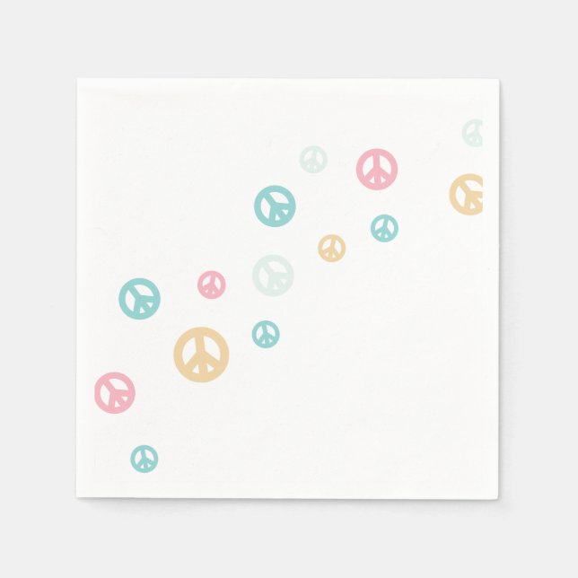 Servilleta De Papel Cumpleaños con signo de paz retro rosa (Anverso)