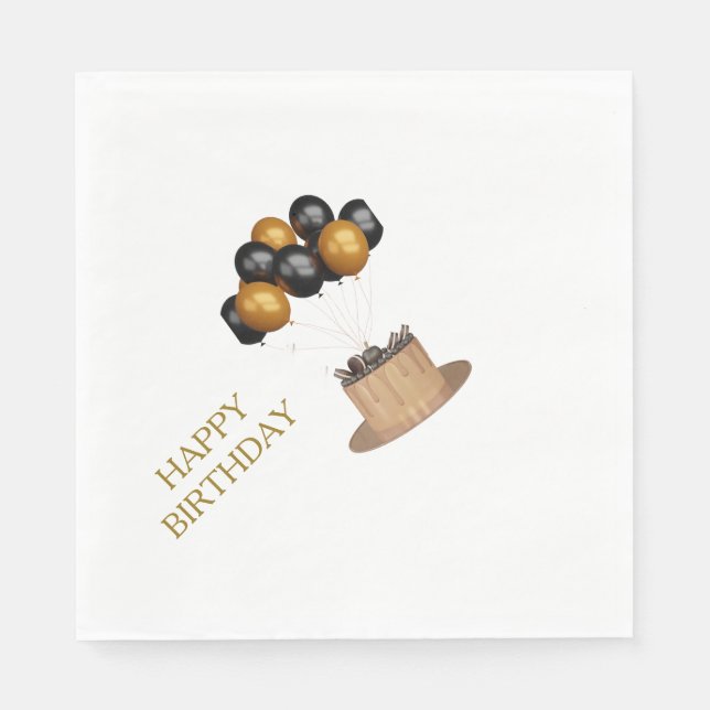 Servilleta De Papel Cumpleaños con Sombrero de Copa Alto Negro y Dorad (Anverso)