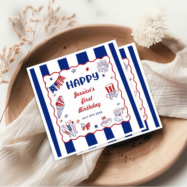 Servilleta De Papel Cumpleaños con tema del 4 de julio dibujado a mano (Subido por el creador)