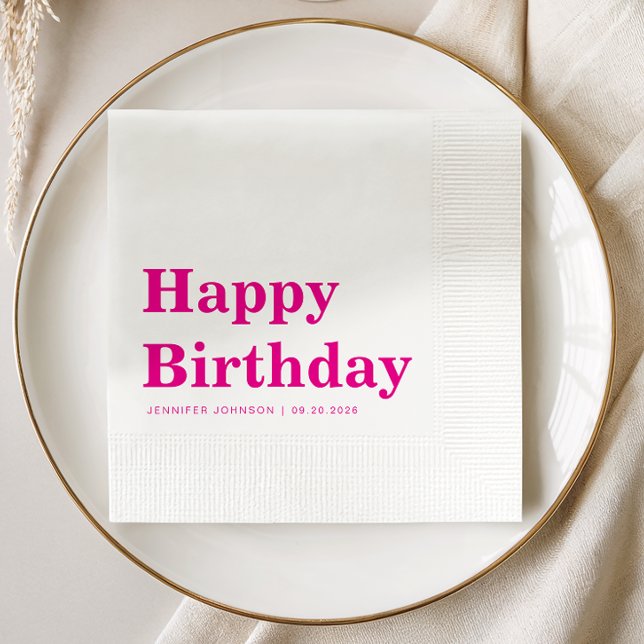 Servilleta De Papel Cumpleaños con tipografía rosa moderna (Modern Pink Typography Birthday Napkins
)