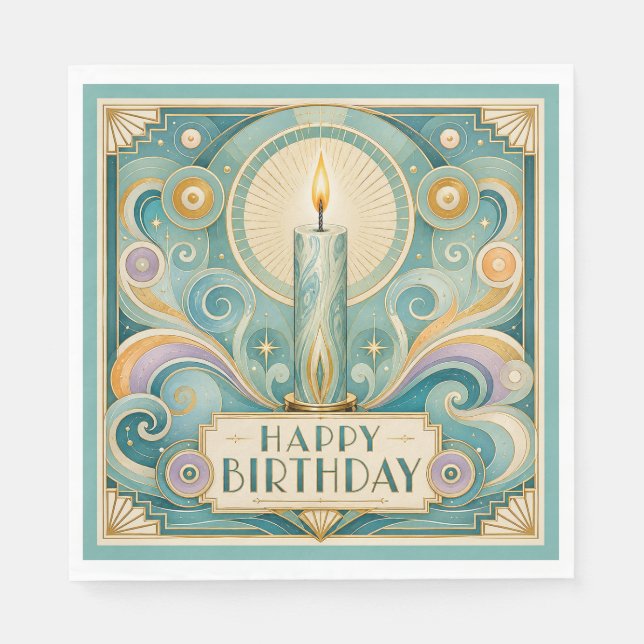 Servilleta De Papel Cumpleaños con Vela Iluminada Art Déco (Anverso)