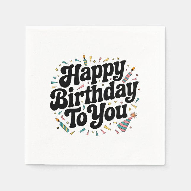 Servilleta De Papel Cumpleaños Confeti Retro (Anverso)