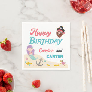 Servilleta De Papel Cumpleaños conjunto de sirena y pirata para cualqu
