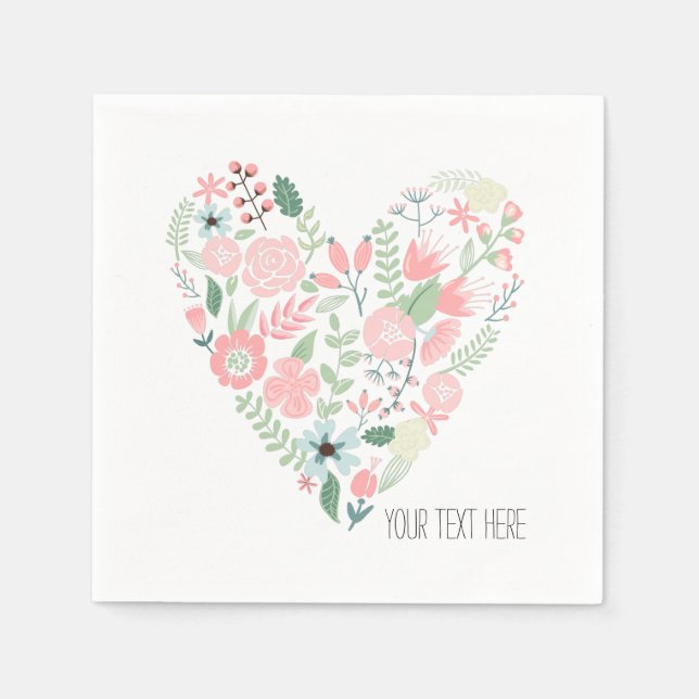 Servilleta De Papel Cumpleaños Corazón Floral (Anverso)