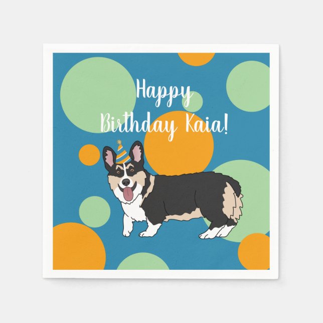 Servilleta De Papel Cumpleaños Corgi (Anverso)