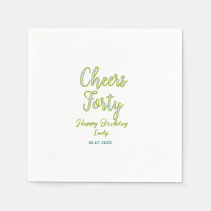 Servilleta De Papel cumpleaños cuarenta nombre verde azul pastel elega