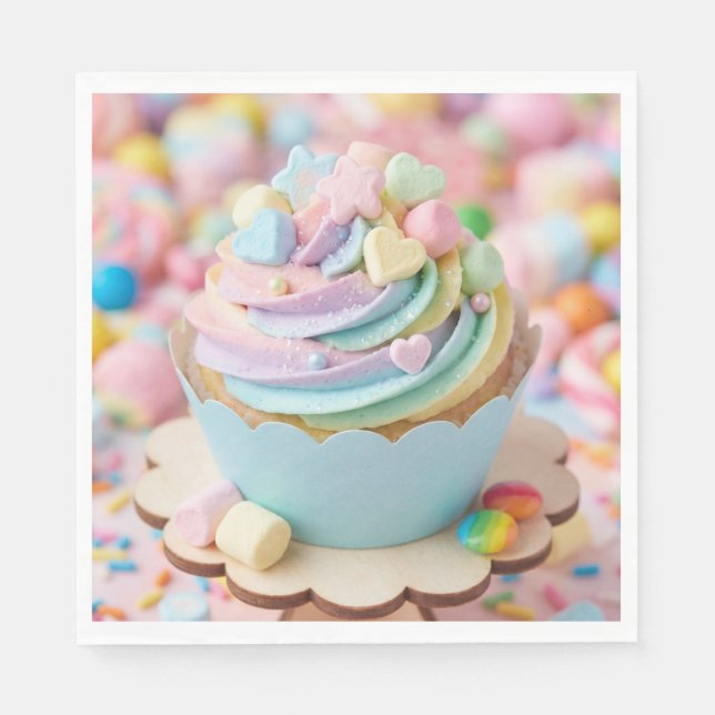 Servilleta De Papel Cumpleaños Cupcake Arcoíris Malvavisco Pastel (Anverso)