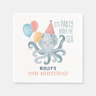 Servilleta De Papel Cumpleaños de Acuarela de Pulpo Bajo El Mar en la 