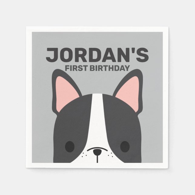 Servilleta De Papel Cumpleaños de adorable Bulldog Francés (Anverso)