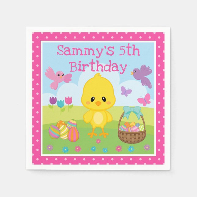 Servilleta De Papel Cumpleaños de adorable pollito de Pascua de primav (Anverso)