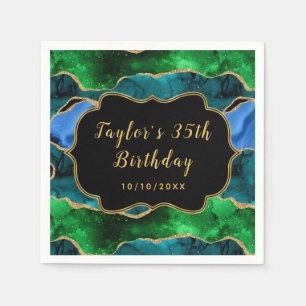 Servilleta De Papel Cumpleaños de Ágata de Pavo Real Azul y Verde