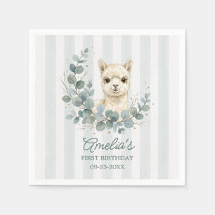 Servilleta De Papel Cumpleaños de Alpaca Acuarela de Crema Dulce