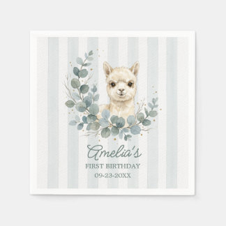 Servilleta De Papel Cumpleaños de Alpaca Acuarela de Crema Dulce