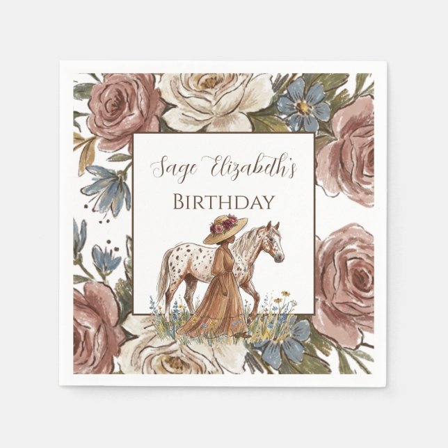 Servilleta De Papel Cumpleaños de amante de caballo elegante (Anverso)