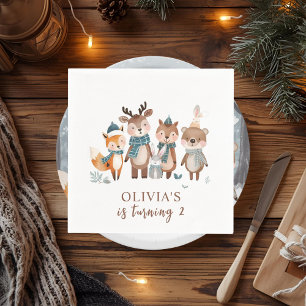 Servilleta De Papel Cumpleaños de Animales del Bosque Invernal