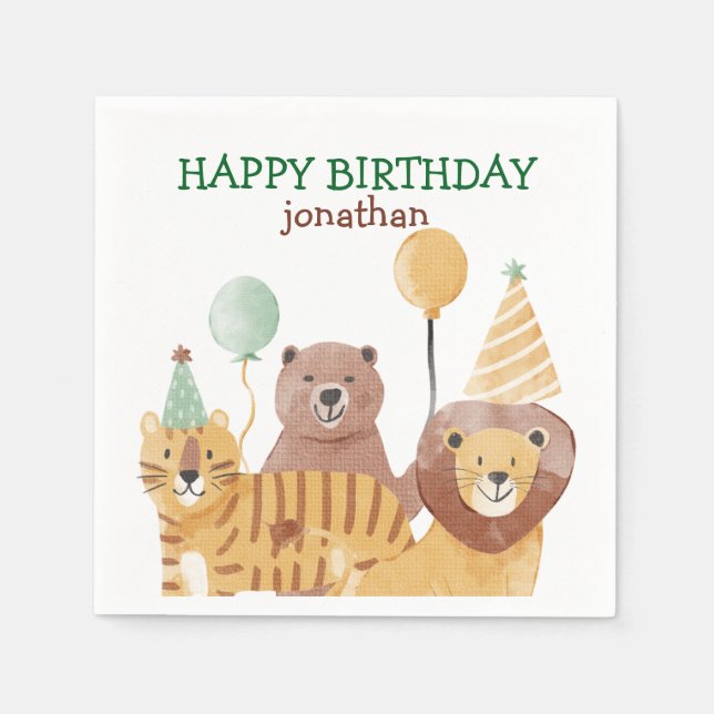 Servilleta De Papel Cumpleaños de animales salvajes (Anverso)
