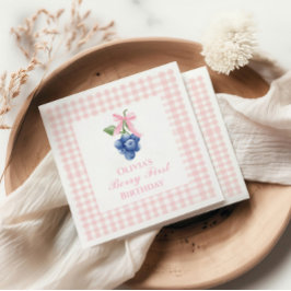 Servilleta De Papel Cumpleaños de arándano azul primero con lazo rosa 