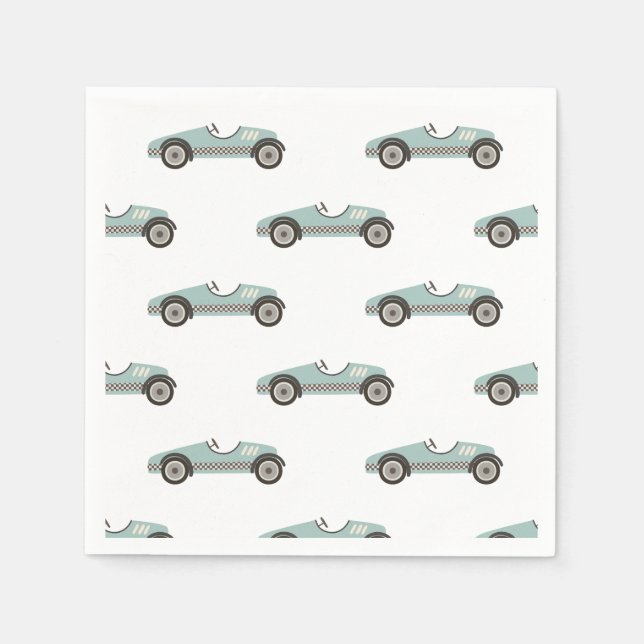 Servilleta De Papel Cumpleaños de Auto de Carreras Azul (Anverso)
