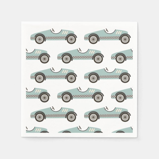 Servilleta De Papel Cumpleaños de Auto de Carreras Azul (Anverso)