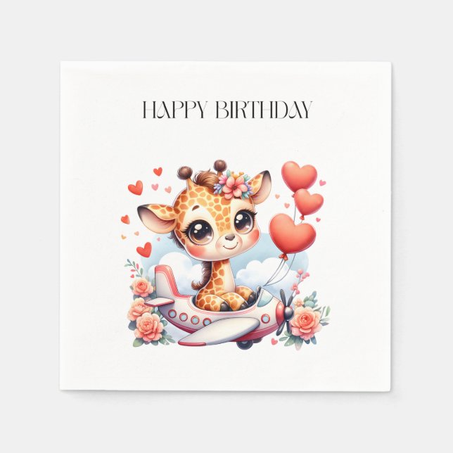 Servilleta De Papel Cumpleaños de Avión Jirafa (Anverso)