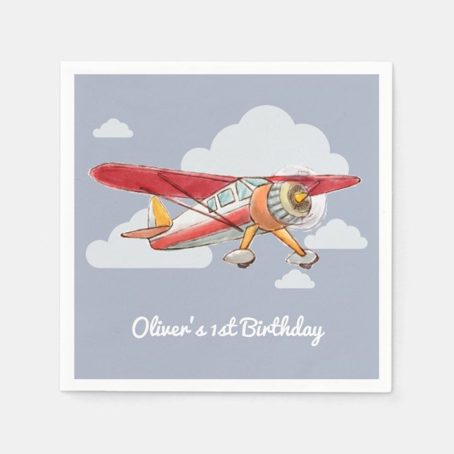 Servilleta De Papel Cumpleaños de avión vintage (Anverso)