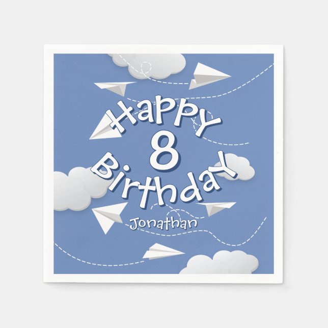 Servilleta De Papel cumpleaños de aviones de papel doblados volando (Anverso)