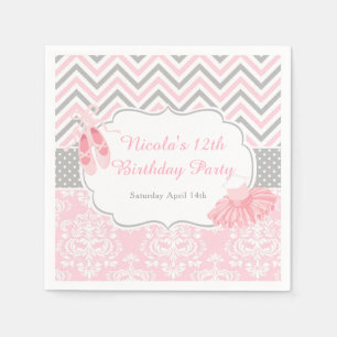 Servilleta De Papel Cumpleaños de Bailarina de Chevron Rosa y Gris