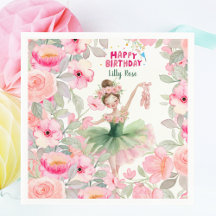 Cumpleaños de Bailarina Personalizado Rosa y Verde