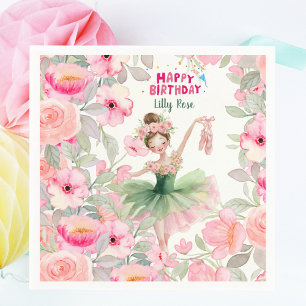 Servilleta De Papel Cumpleaños de Bailarina Personalizado Rosa y Verde