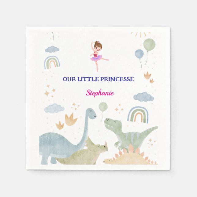 Servilleta De Papel cumpleaños de bailarinas de dinosaurio personaliza (Anverso)
