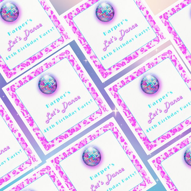 Servilleta De Papel Cumpleaños de baile retro con estampado de leopard (Get Groovy: 'Let's Dance' Disco Ball Party Napkin for Retro-inspired Celebrations.)