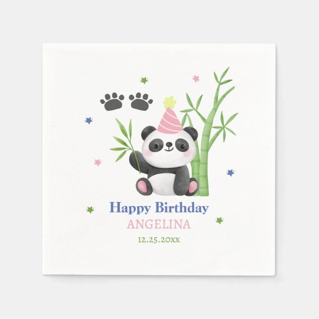 Servilleta De Papel Cumpleaños de bambú de oso panda lindo  (Anverso)