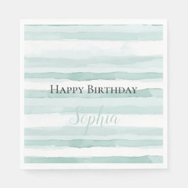 Servilleta De Papel Cumpleaños de Beach Aqua Mint Stripes