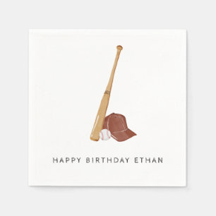 Servilleta De Papel Cumpleaños de béisbol bateando arriba