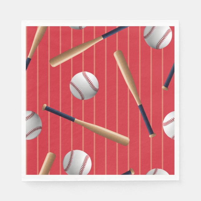 Servilleta De Papel Cumpleaños de béisbol rojo y azul (Anverso)