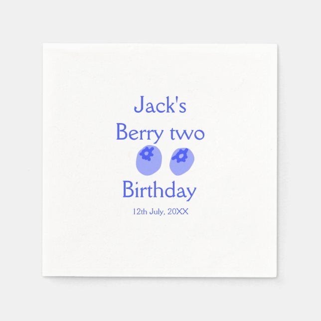 Servilleta De Papel Cumpleaños de Berry dos azul agregar nombre fecha  (Anverso)